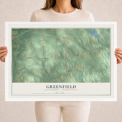 Map of Greenfield, Erie County, Pennsylvania, 18 x 24 inch print in a white wood frame