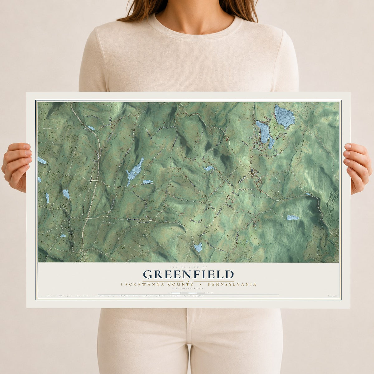 Map of Greenfield, Lackawanna County, Pennsylvania, 12 x 18 inch unframed archival matte print