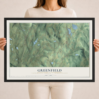 Map of Greenfield, Lackawanna County, Pennsylvania, 18 x 24 inch print in a black wood frame