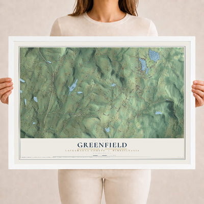 Map of Greenfield, Lackawanna County, Pennsylvania, 18 x 24 inch print in a white wood frame