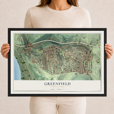 Map of Greenfield, Pennsylvania, 12 x 18 inch print in a black wood frame