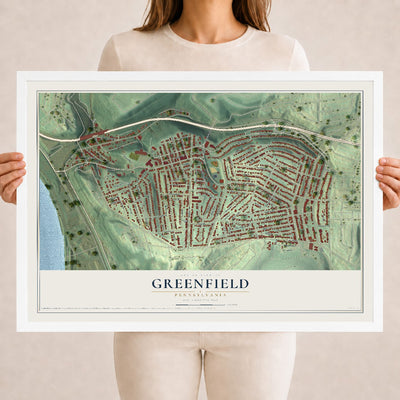 Map of Greenfield, Pennsylvania, 18 x 24 inch print in a white wood frame