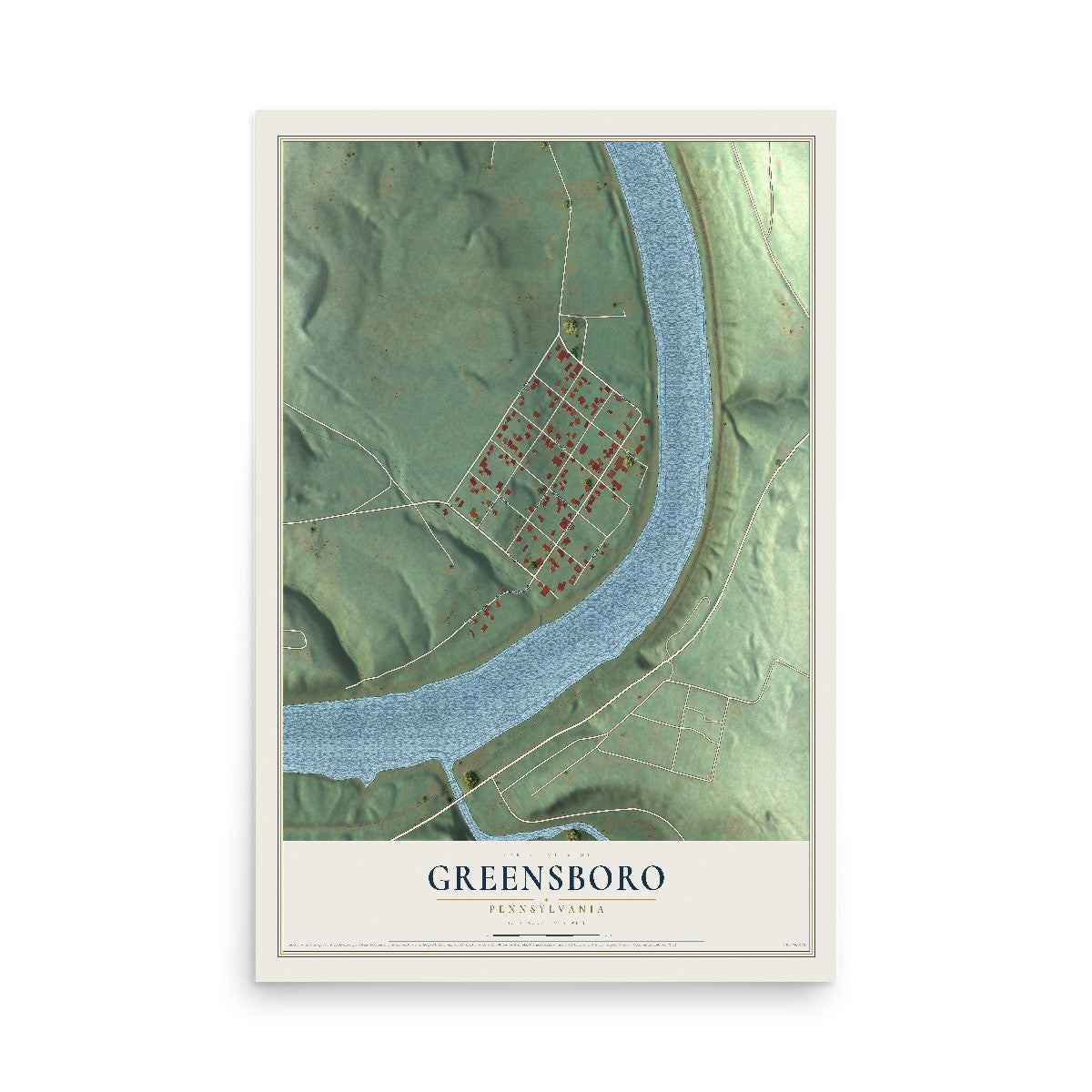 Map of Greensboro, Pennsylvania, 12 x 18 inch unframed archival matte print