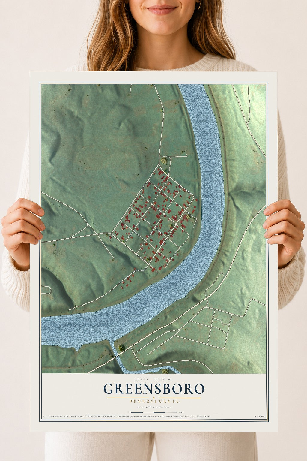 Map of Greensboro, Pennsylvania, 18 x 24 inch unframed archival matte print