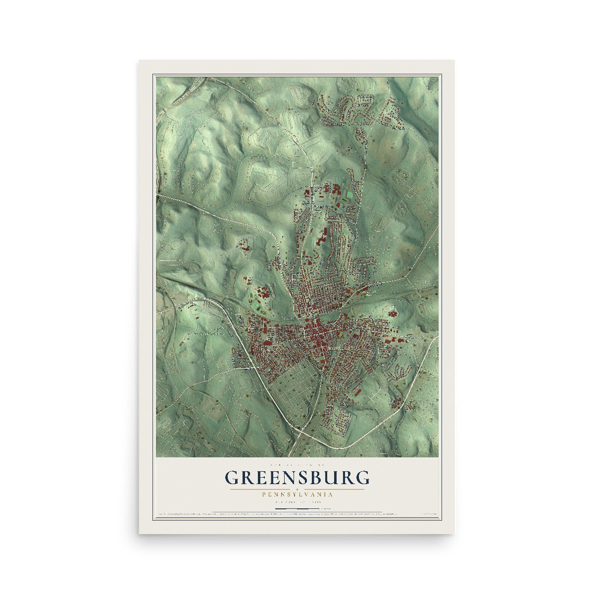 Map of Greensburg, Pennsylvania, 12 x 18 inch unframed archival matte print