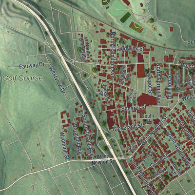 Second close-up of the map of Greensburg, Pennsylvania print showing more streets and buildings