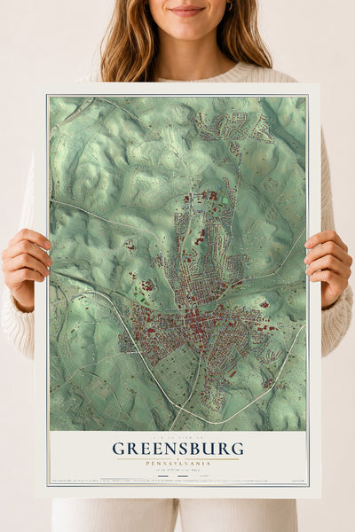Map of Greensburg, Pennsylvania, 18 x 24 inch unframed archival matte print