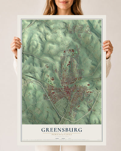 Map of Greensburg, Pennsylvania, 24 x 36 inch unframed archival matte print