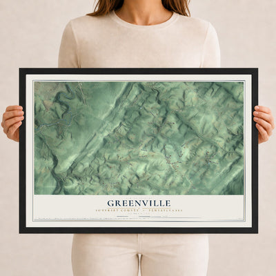 Map of Greenville, Somerset County, Pennsylvania, 12 x 18 inch print in a black wood frame