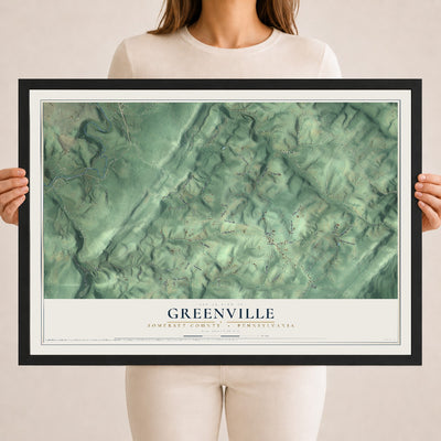 Map of Greenville, Somerset County, Pennsylvania, 18 x 24 inch print in a black wood frame