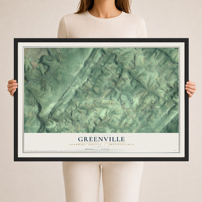 Map of Greenville, Somerset County, Pennsylvania, 24 x 36 inch print in a black wood frame