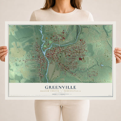 Map of Greenville, Mercer County, Pennsylvania, 18 x 24 inch unframed archival matte print