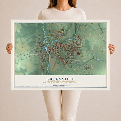 Map of Greenville, Mercer County, Pennsylvania, 24 x 36 inch unframed archival matte print
