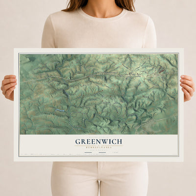 Map of Greenwich, Pennsylvania, 12 x 18 inch unframed archival matte print