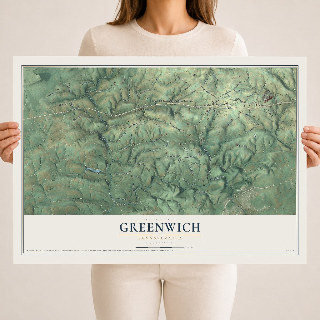 Map of Greenwich, Pennsylvania, 18 x 24 inch unframed archival matte print