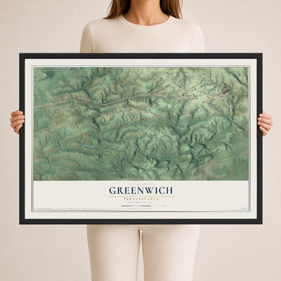 Map of Greenwich, Pennsylvania, 24 x 36 inch print in a black wood frame
