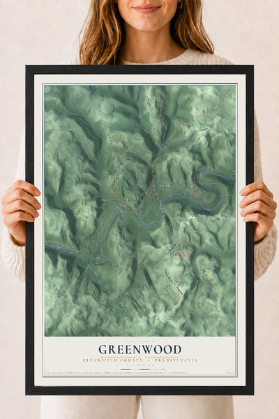 Map of Greenwood, Clearfield County, Pennsylvania, 18 x 24 inch print in a black wood frame