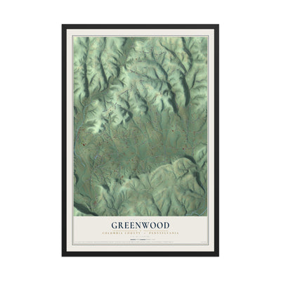 Map of Greenwood, Columbia County, Pennsylvania, 12 x 18 inch print in a black wood frame