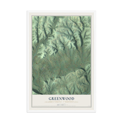 Map of Greenwood, Columbia County, Pennsylvania, 12 x 18 inch print in a white wood frame