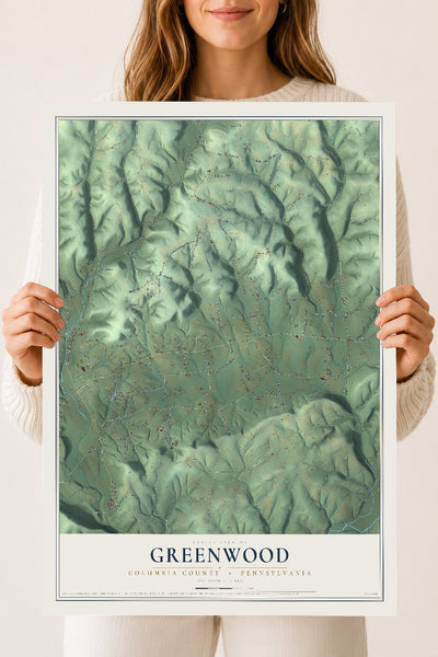 Map of Greenwood, Columbia County, Pennsylvania, 18 x 24 inch unframed archival matte print