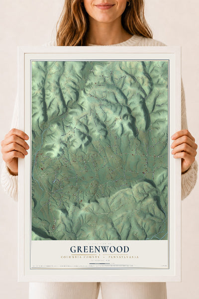 Map of Greenwood, Columbia County, Pennsylvania, 18 x 24 inch print in a white wood frame