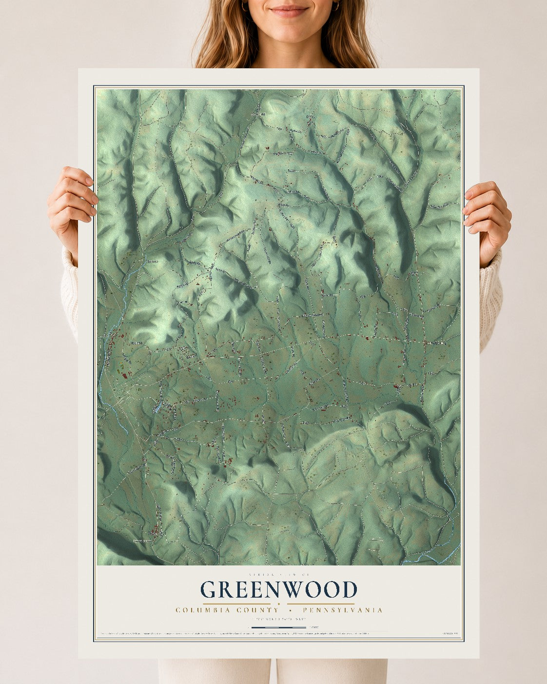 Map of Greenwood, Columbia County, Pennsylvania, 24 x 36 inch unframed archival matte print