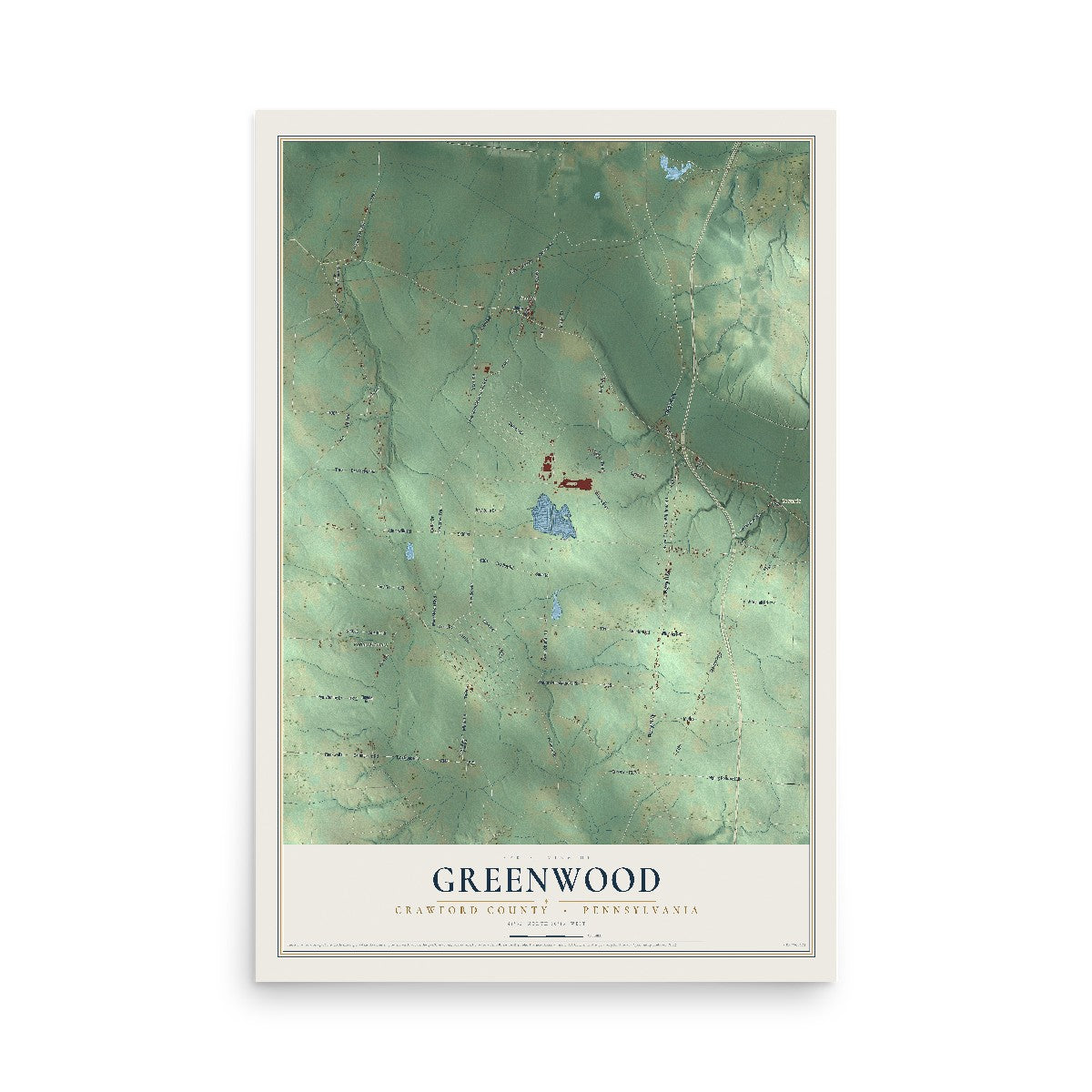 Map of Greenwood, Crawford County, Pennsylvania, 12 x 18 inch unframed archival matte print