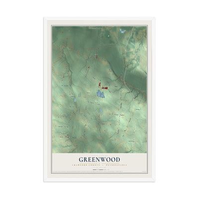 Map of Greenwood, Crawford County, Pennsylvania, 12 x 18 inch print in a white wood frame
