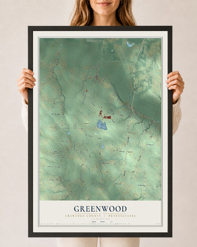 Map of Greenwood, Crawford County, Pennsylvania, 24 x 36 inch print in a black wood frame