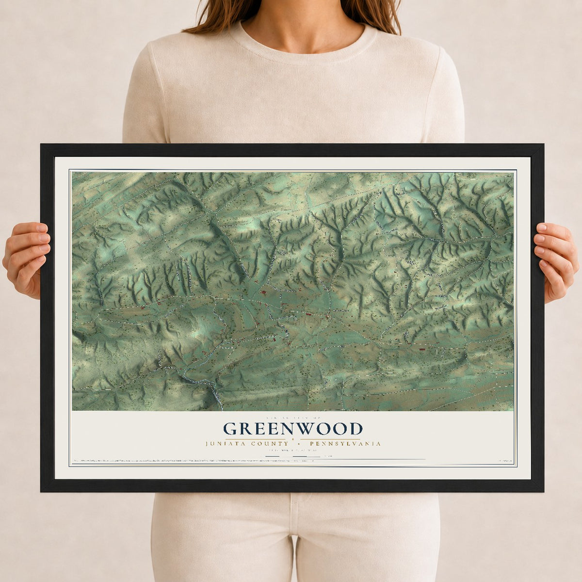 Map of Greenwood, Juniata County, Pennsylvania, 12 x 18 inch print in a black wood frame