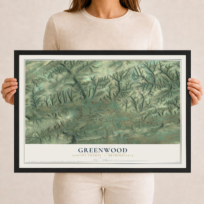 Map of Greenwood, Juniata County, Pennsylvania, 12 x 18 inch print in a black wood frame
