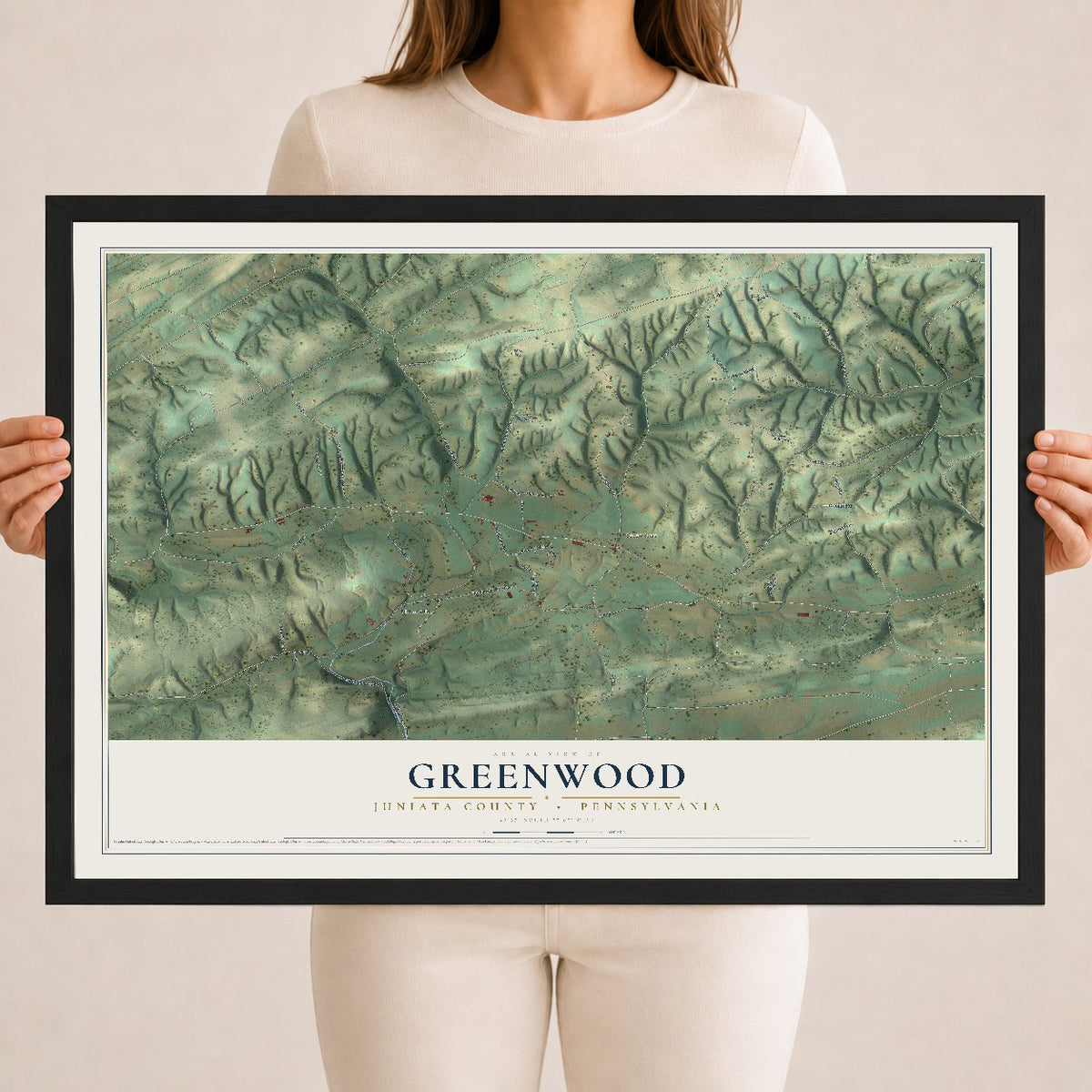 Map of Greenwood, Juniata County, Pennsylvania, 18 x 24 inch print in a black wood frame