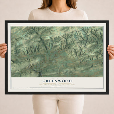 Map of Greenwood, Juniata County, Pennsylvania, 18 x 24 inch print in a black wood frame