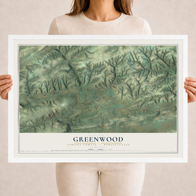 Map of Greenwood, Juniata County, Pennsylvania, 18 x 24 inch print in a white wood frame