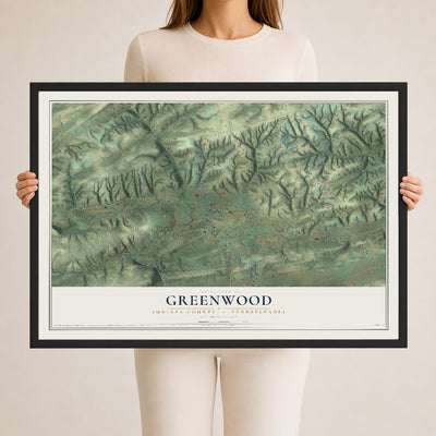 Map of Greenwood, Juniata County, Pennsylvania, 24 x 36 inch print in a black wood frame