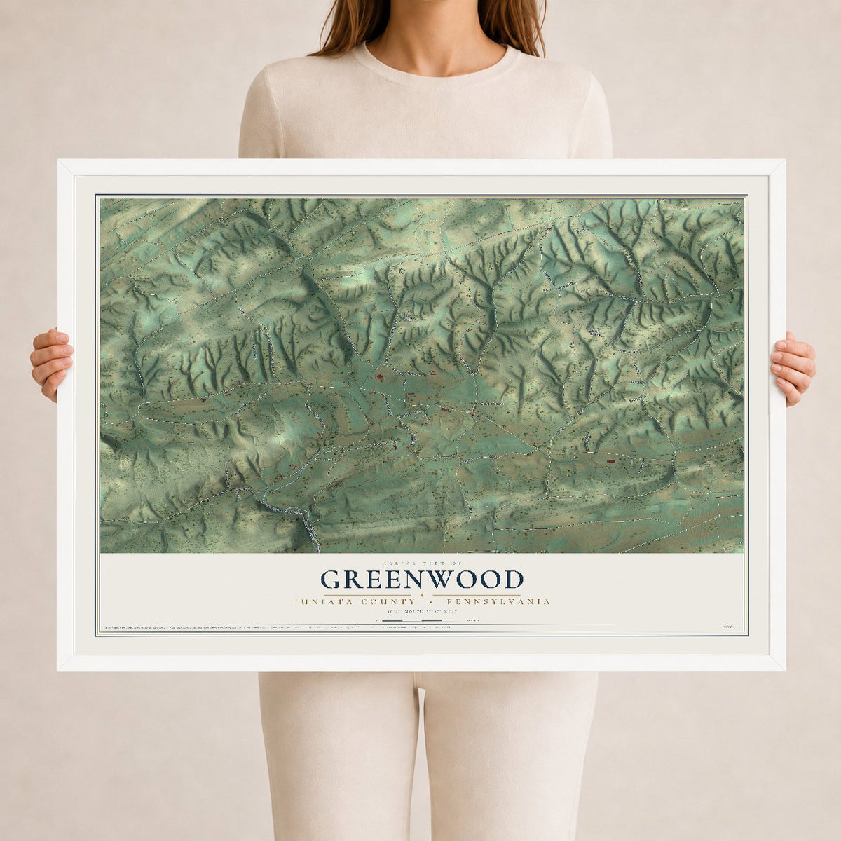 Map of Greenwood, Juniata County, Pennsylvania, 24 x 36 inch print in a white wood frame