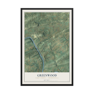 Map of Greenwood, Perry County, Pennsylvania, 12 x 18 inch print in a black wood frame
