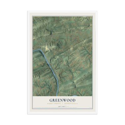 Map of Greenwood, Perry County, Pennsylvania, 12 x 18 inch print in a white wood frame