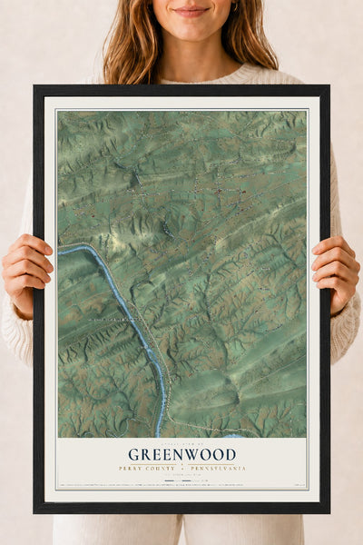 Map of Greenwood, Perry County, Pennsylvania, 18 x 24 inch print in a black wood frame