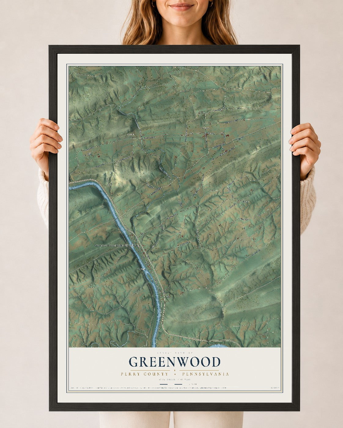 Map of Greenwood, Perry County, Pennsylvania, 24 x 36 inch print in a black wood frame