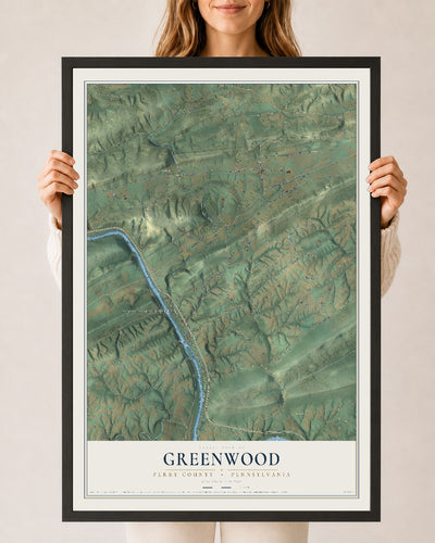 Map of Greenwood, Perry County, Pennsylvania, 24 x 36 inch print in a black wood frame