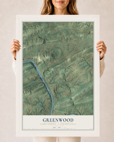 Map of Greenwood, Perry County, Pennsylvania, 24 x 36 inch print in a white wood frame