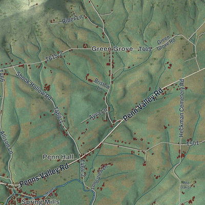 Close-up of the map of Gregg, Centre County, Pennsylvania print showing street and building detail