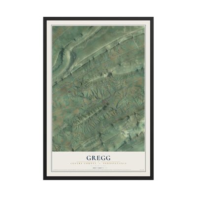 Map of Gregg, Centre County, Pennsylvania, 12 x 18 inch print in a black wood frame