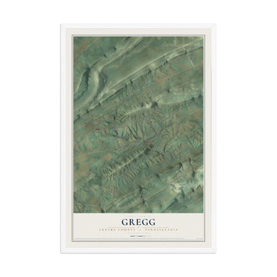 Map of Gregg, Centre County, Pennsylvania, 12 x 18 inch print in a white wood frame