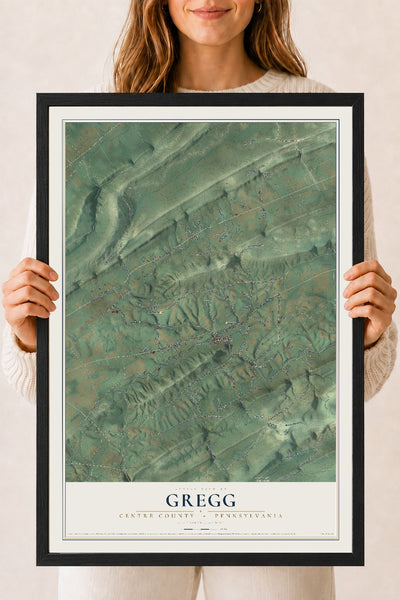 Map of Gregg, Centre County, Pennsylvania, 18 x 24 inch print in a black wood frame