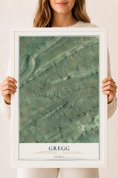 Map of Gregg, Centre County, Pennsylvania, 18 x 24 inch print in a white wood frame