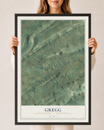 Map of Gregg, Centre County, Pennsylvania, 24 x 36 inch print in a black wood frame