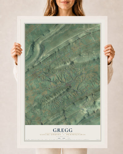 Map of Gregg, Centre County, Pennsylvania, 24 x 36 inch print in a white wood frame