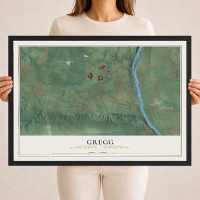 Map of Gregg, Union County, Pennsylvania, 18 x 24 inch print in a black wood frame